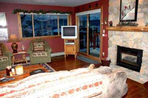 Rock fireplace, deck views